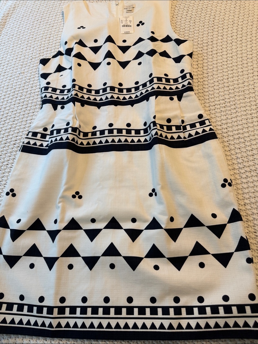 J. Crew Cream Dress with Black Geometric Pattern - Picture 2 of 6